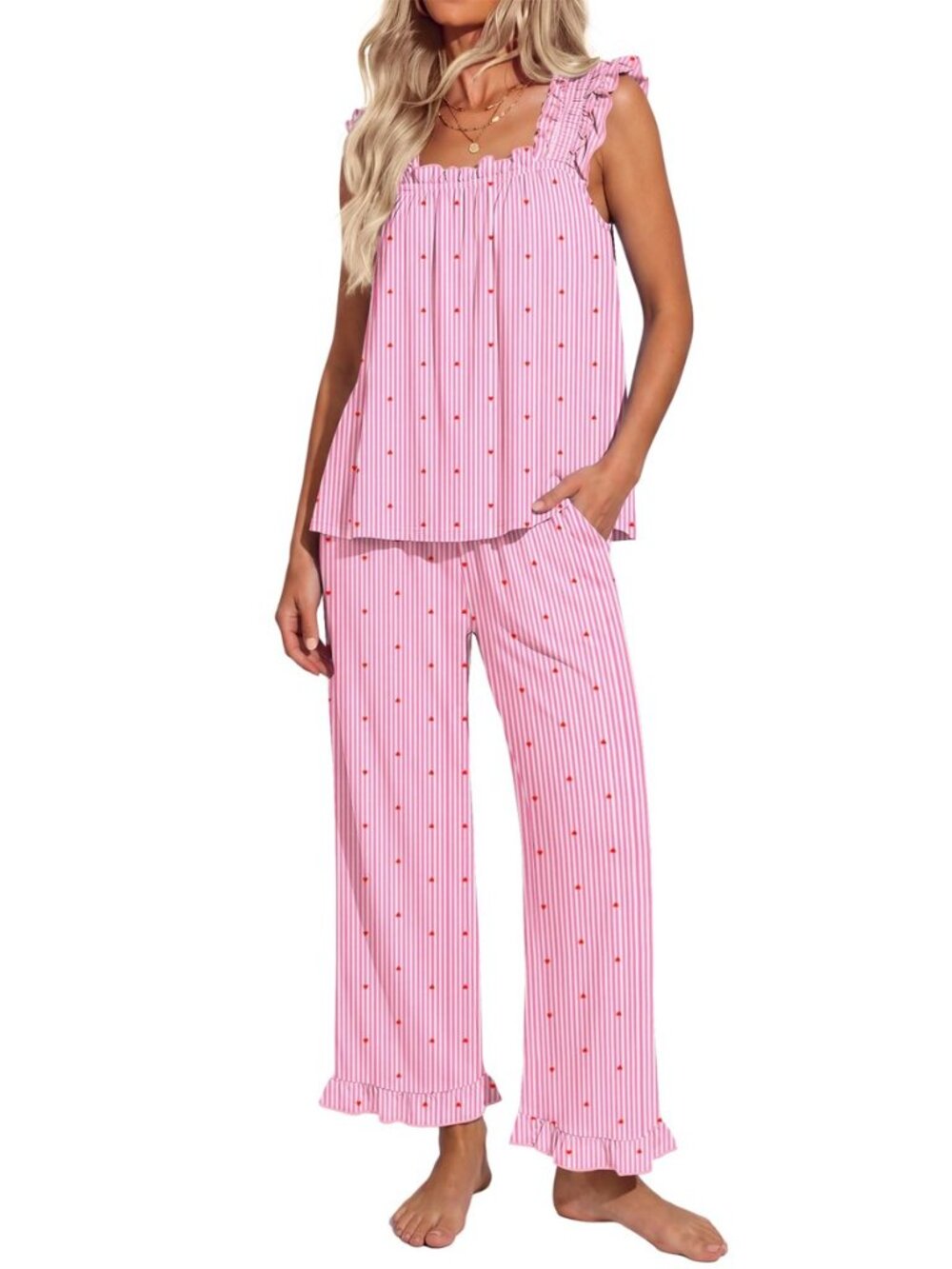 Pajamas for Women Set 2 Piece Ruffle Sleeveless Pj Bridal Sleepwear